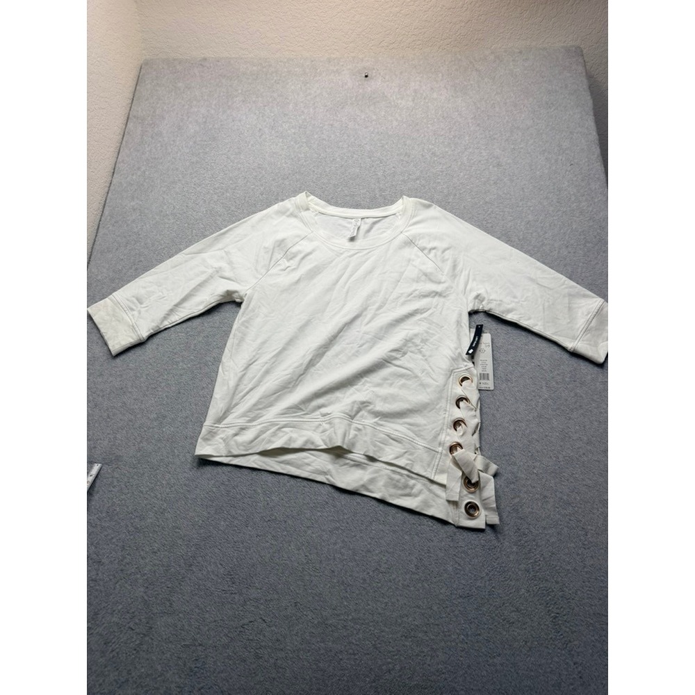 Nanetten Lepore Womens White Lace Up Side Asymmetrical Sweatshirt Top Size L